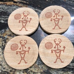 Set of 4 tan and rust sandstone Kokopelli coasters